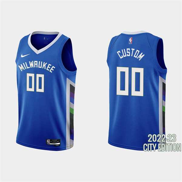 Men%27s Milwaukee Bucks Active Custom 2022-23 City Edition Blue Stitched Basketball Jersey
